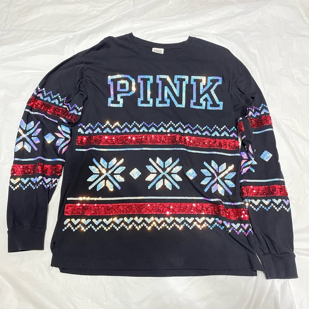 PINK Victoria's Secret Black Crewneck Tee